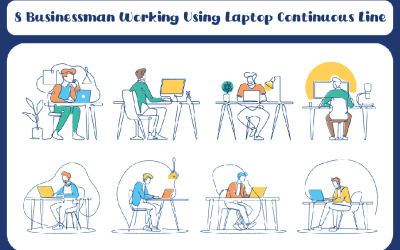 8 Uomo d&amp;#39;affari che lavora utilizzando la linea continua del laptop