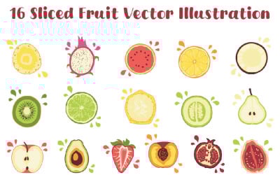 Ilustración de Vector de 16 frutas en rodajas