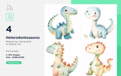 Heterodontosaurus akvarell dinosaurie seriefigur 4_Set