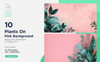 Pembe Zemin Üzerine Bitkiler 10&amp;#39;lu Takım V-3