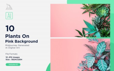 Pflanzen auf rosa Hintergrund 10 Set V-8