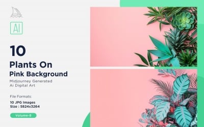 Plantas Sobre Fondo Rosa 10 Set V-8