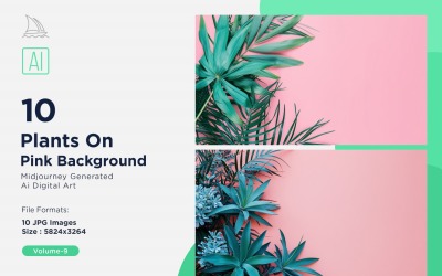 Рослини на рожевому фоні 10 комплект V-9