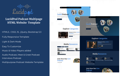 LucidPod | Modello di sito Web Bootstrap e HTML per podcast multipagina