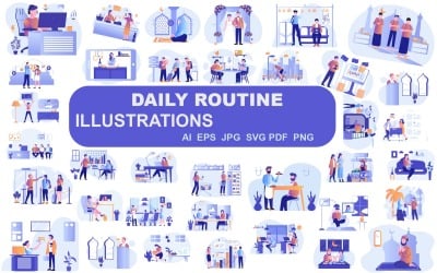 Günlük Rutin İllüstrasyon Paketi - Kişisel ve Profesyonel Kullanım için Mükemmel