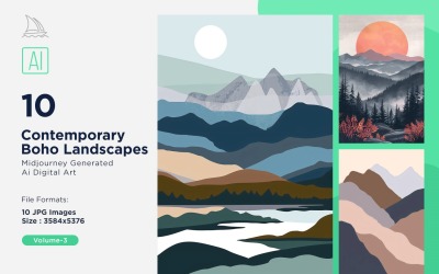 Samtida Boho Style Landscape Illustration Set 03