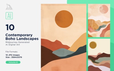 Samtida Boho Style Landscape Illustration Set 08