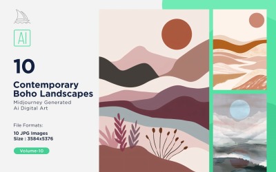 Samtida Boho Style Landscape Illustration Set 10