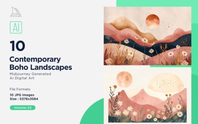 Samtida Boho Style Landscape Illustration Set 23