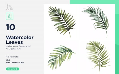 Watercolor Leaves with white background set 02