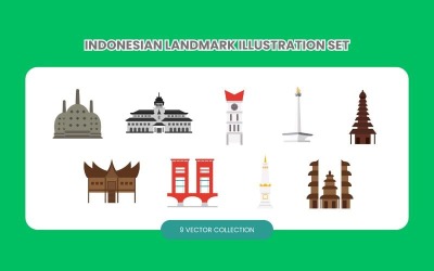 Conjunto de ilustrações de marcos indonésios