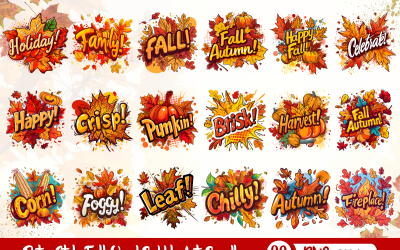 Paquete de arte con burbujas de palabras de otoño de estilo retro