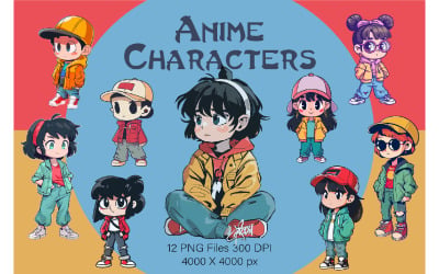 Anime-Figuren. Aufkleber.