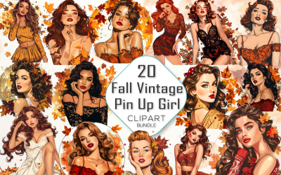 Sonbahar Vintage Pin Up Kızı Clipart Paketi