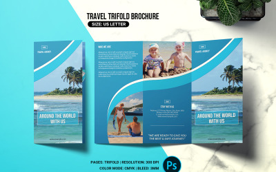 Brochure pieghevole a tre ante per agenzia di viaggi. Modello Psd