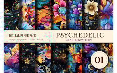 Patrones psicodélicos sin costuras 01. Papel digital.