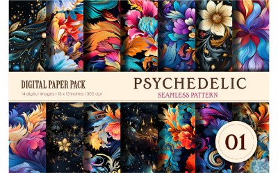 Psychodeliczne bezszwowe wzory 01. Papier cyfrowy.