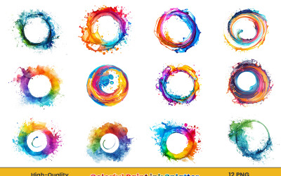 Farbenfrohes Regenbogen-Farbspritzer-Clipart, Aquarell-Tintenspritzer-PNG-Hintergrund.