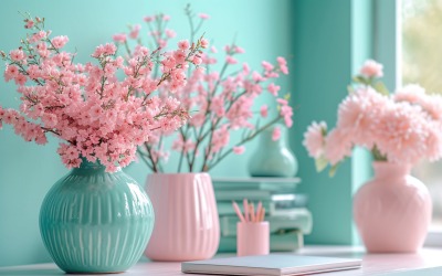 Book with vases on the green table 83