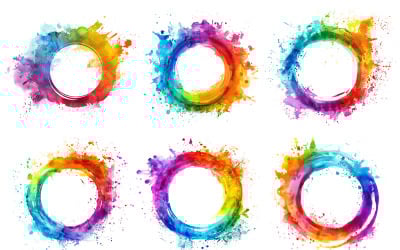 Kleurrijke verfspatten clipart, aquarel regenboog verf inkt spatten png set.