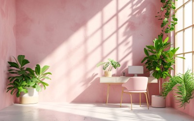 Minimalist Design with Desk &amp;amp; Frame on Pink wall 45