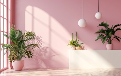 Minimalist Design with Desk &amp;amp; Frame on Pink wall 46