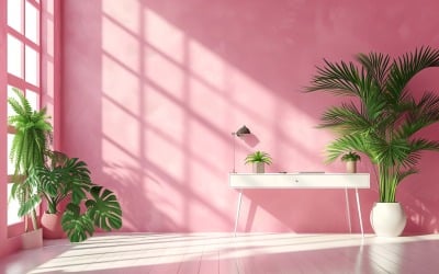 Minimalist Design with Desk &amp;amp; Frame on Pink wall 47