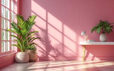 Minimalist Design with Desk &amp;amp; Frame on Pink wall 49