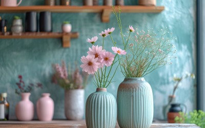 Plant vases with books &amp;amp; Tea Cup On the table 80