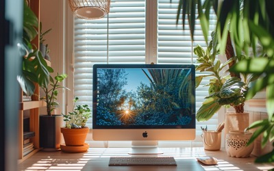 Office Room with computer &amp;amp; vases on the table 169
