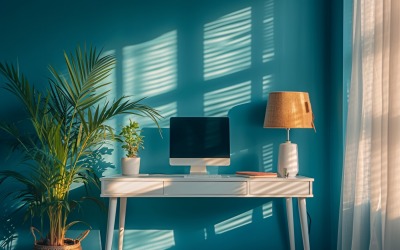 Office Room with computer &amp;amp; vases on the table 172