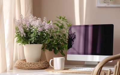 Office Room with computer &amp;amp; vases on the table 174