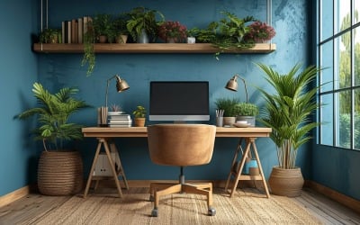 Scandinavian Interior Home Office with Plants &amp;amp; Vases 115