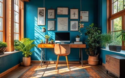 Scandinavian Interior Home Office with Plants &amp;amp; Vases 116