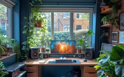 Scandinavian Interior Home Office with Plants &amp;amp; Vases 118
