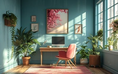 Scandinavian Interior Home Office with Plants &amp;amp; Vases 122