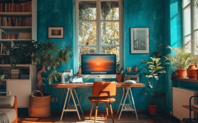 Scandinavian Interior Home Office with Plants &amp;amp; Vases 123