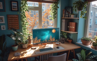 Scandinavian Interior Home Office with Plants &amp;amp; Vases 125