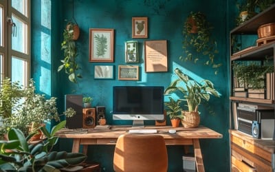 Scandinavian Interior Home Office with Plants &amp;amp; Vases 136