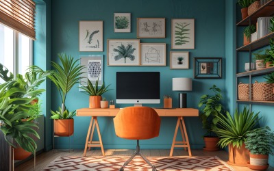 Scandinavian Interior Home Office with Plants &amp;amp; Vases 140