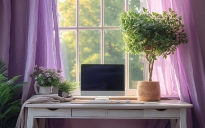 Office Room with computer &amp;amp; vases on the table 177