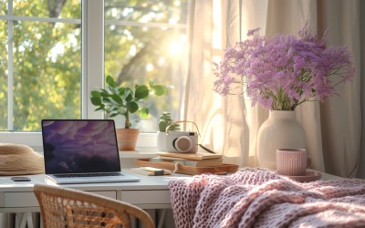 Office Room with computer &amp;amp; vases on the table 179