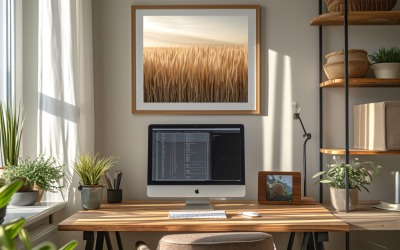 Office Room with computer &amp;amp; vases on the table 181
