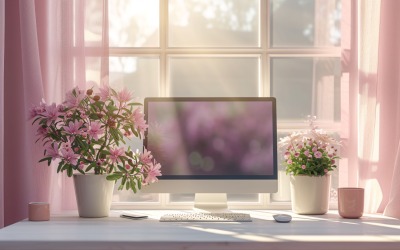 Office Room with Computer &amp;amp; vases on the table 190