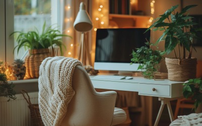 Office Room with Computer &amp;amp; vases on the table 191