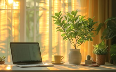 Office Room with Laptop &amp;amp; vases on the table 186