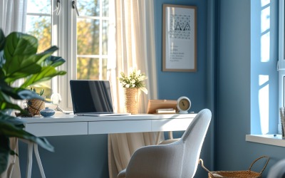 Blommor &amp;amp; växtvaser &amp;amp; bärbar dator på bordet 268