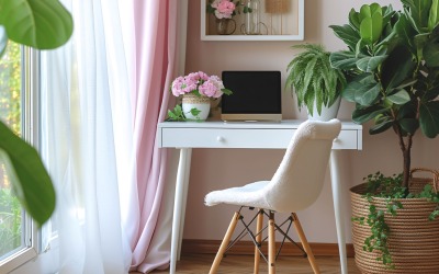 Green Plant vase &amp;amp; Laptop on the table 245