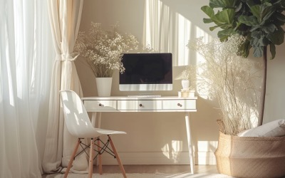 Green Plant vase &amp;amp; Laptop on the table 246