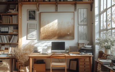 Green Plant vase with Computer &amp;amp; Lamp on the table 244